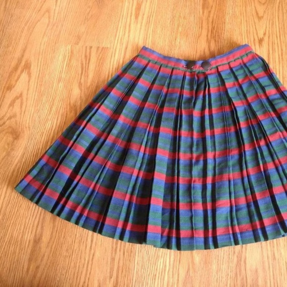 Vintage Pleated Skirt 50s 60s XS 25" Waist Red Green Blue Rockabilly Handmade - Picture 8 of 15